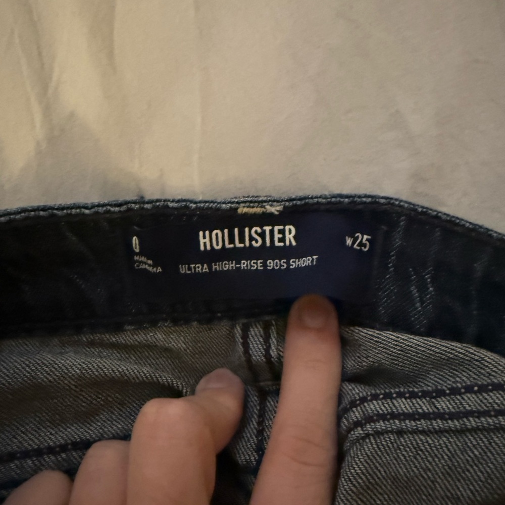 Hollister Women's Distressed Dark Blue Jean Shorts - Picture 2 of 3